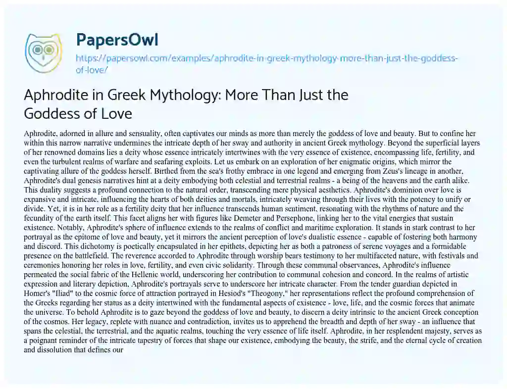 Essay on Aphrodite in Greek Mythology: More Than Just the Goddess of Love