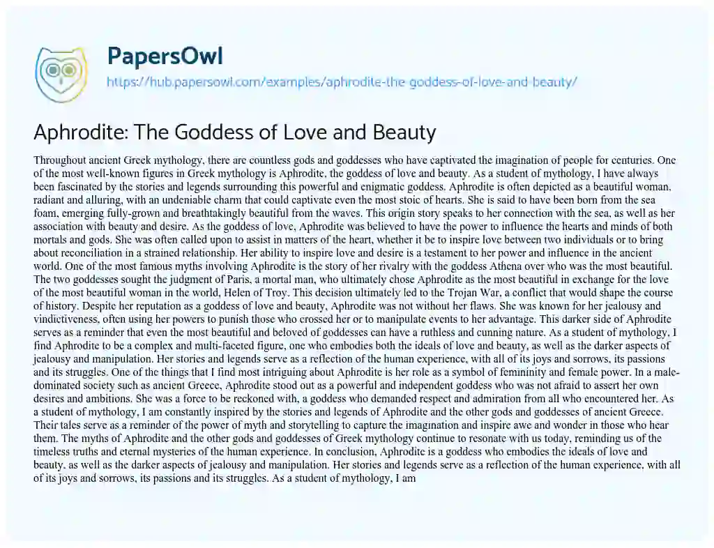 Essay on Aphrodite: The Goddess of Love and Beauty