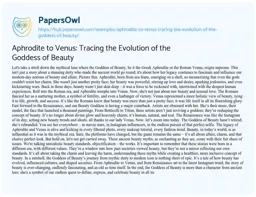Essay on Aphrodite to Venus: Tracing the Evolution of the Goddess of Beauty