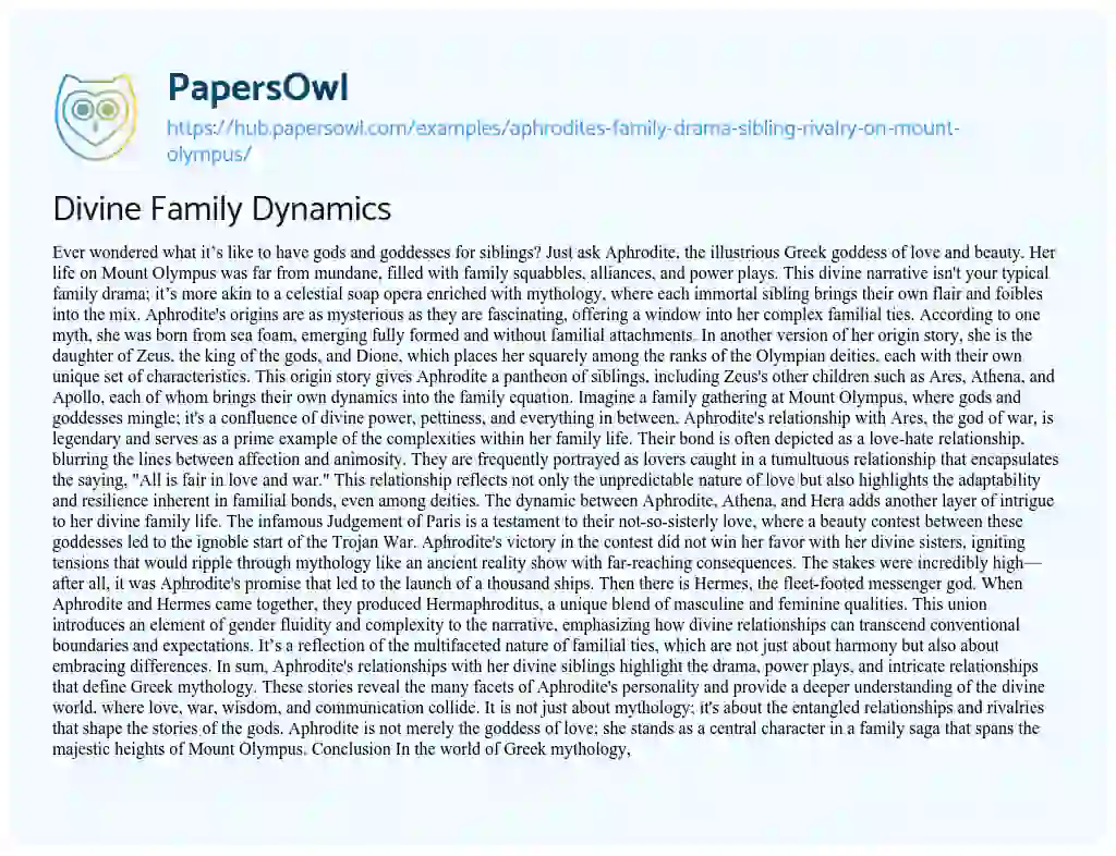 Essay on Divine Family Dynamics