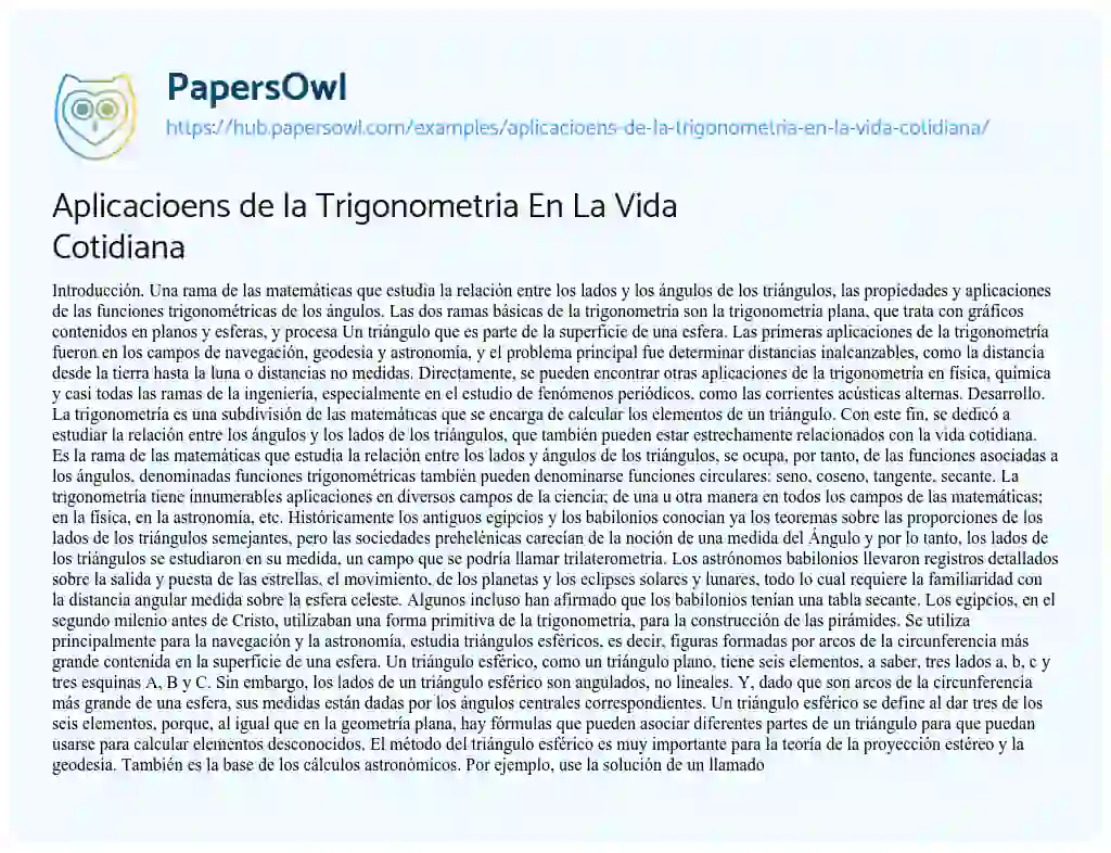 Essay on Aplicacioens de la Trigonometria En La Vida Cotidiana