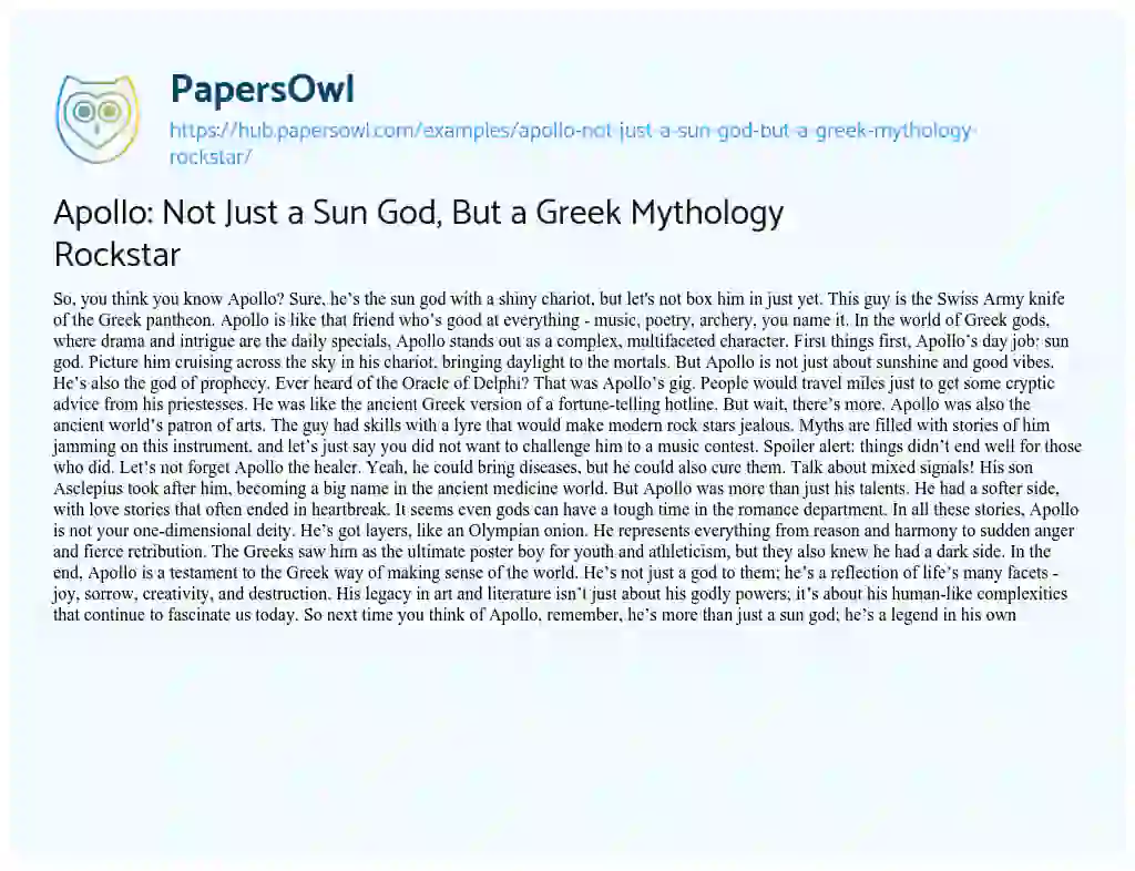 Essay on Apollo: Not Just a Sun God, But a Greek Mythology Rockstar