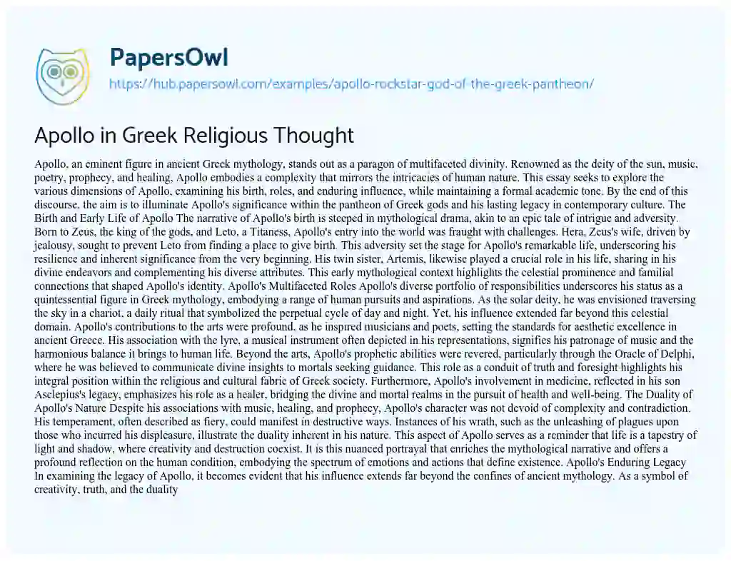 Essay on Apollo in Greek Religious Thought