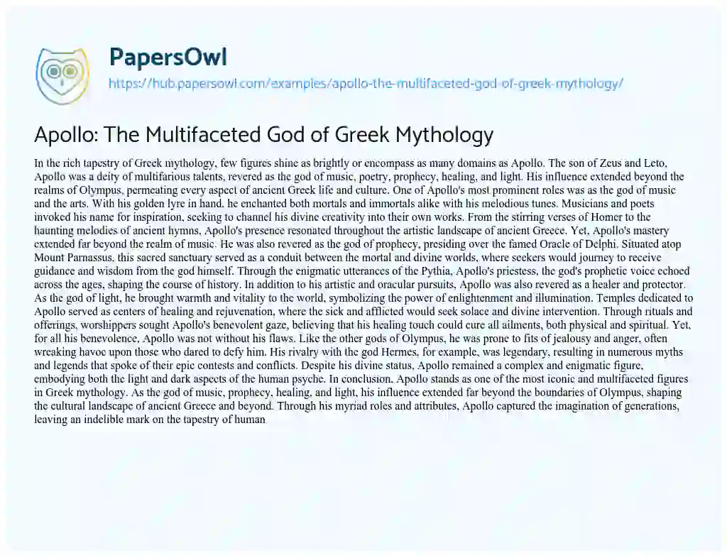 Essay on Apollo: The Multifaceted God of Greek Mythology