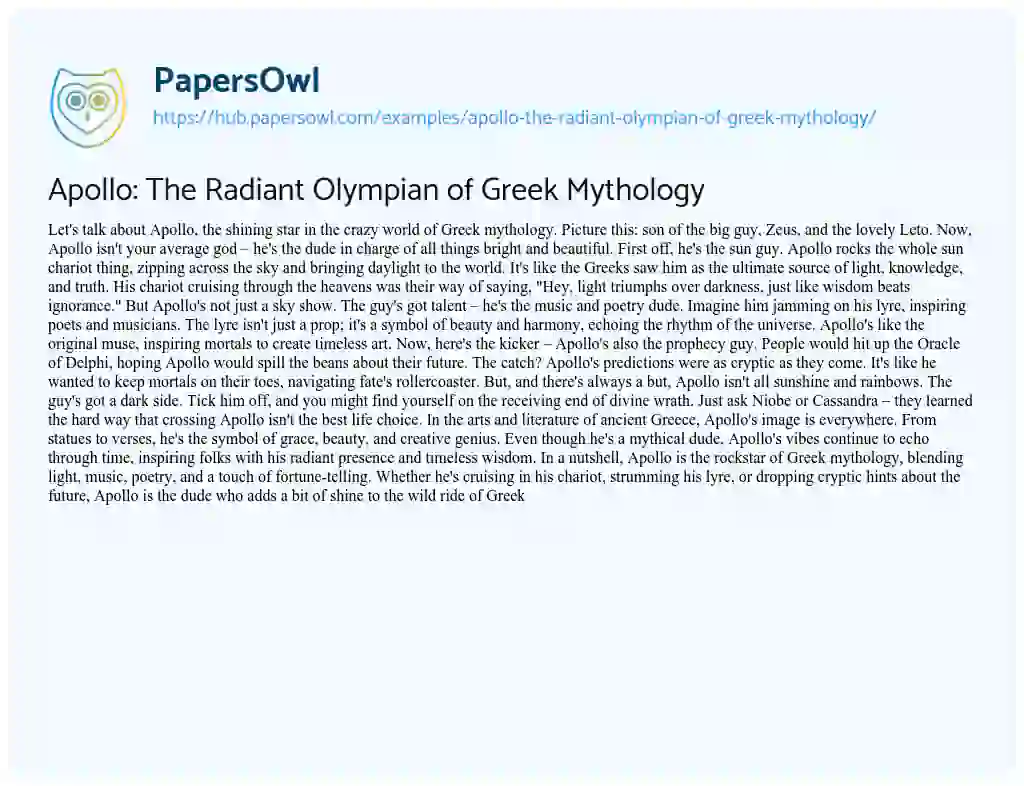 Essay on Apollo: The Radiant Olympian of Greek Mythology