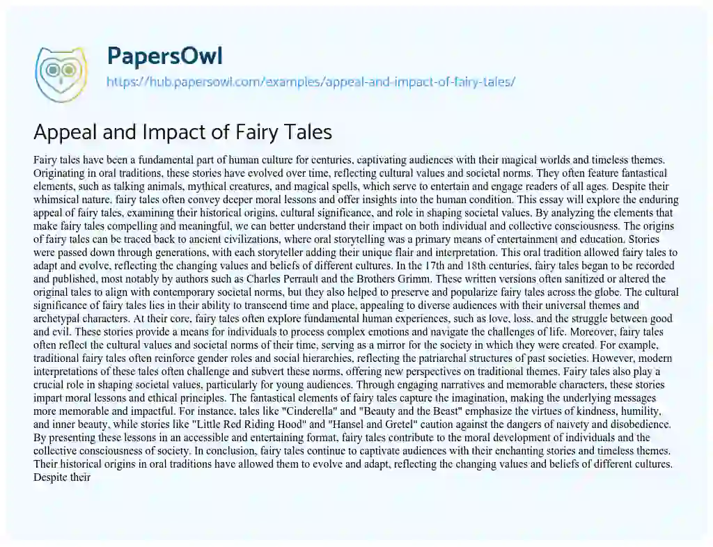 Essay on Appeal and Impact of Fairy Tales