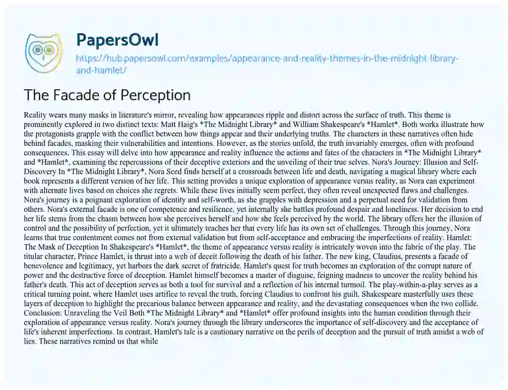 Essay on The Facade of Perception