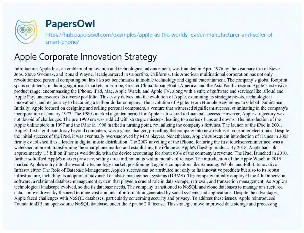 Essay on Apple Corporate Innovation Strategy