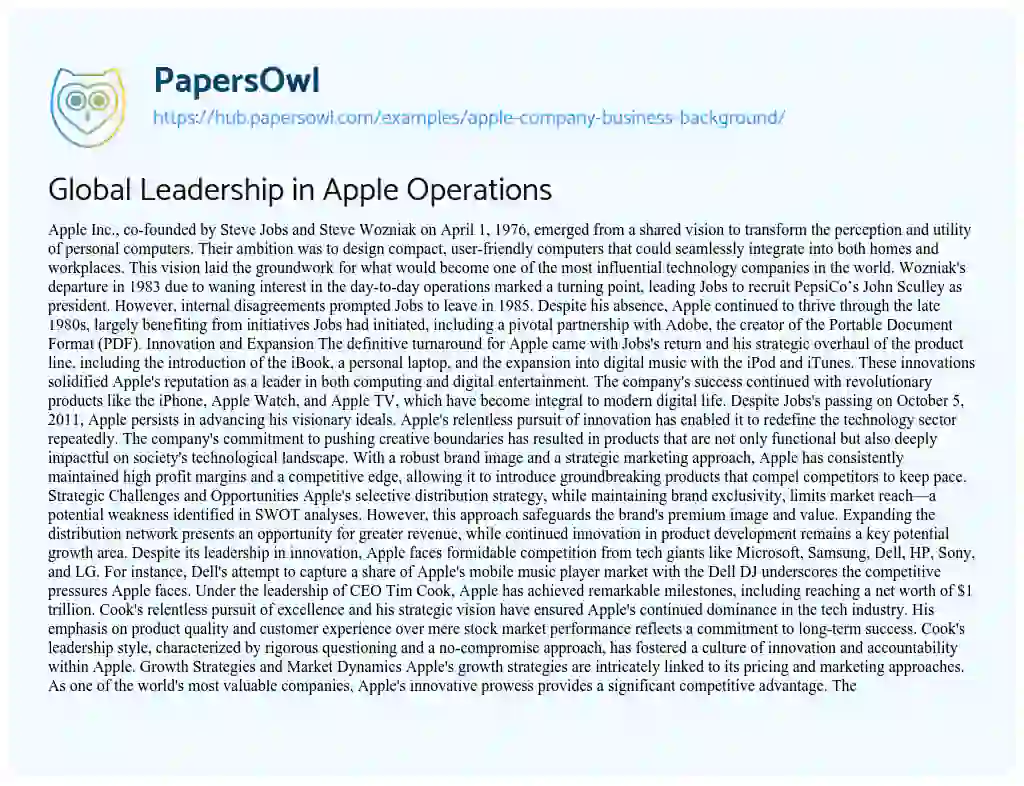 Essay on Global Leadership in Apple Operations
