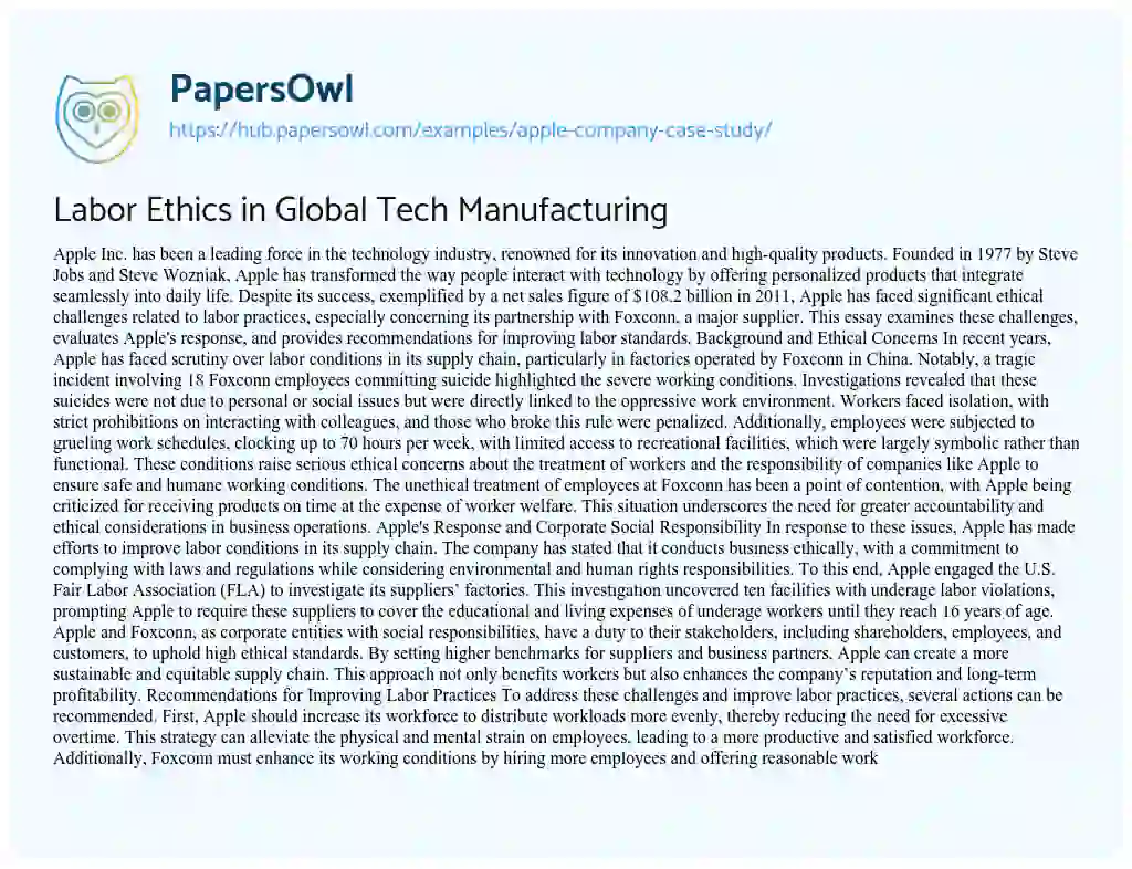 Essay on Labor Ethics in Global Tech Manufacturing