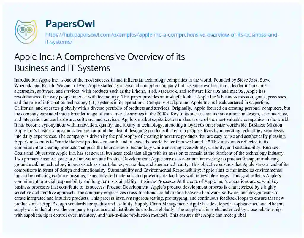 Essay on Apple Inc.: A Comprehensive Overview of its Business and IT Systems
