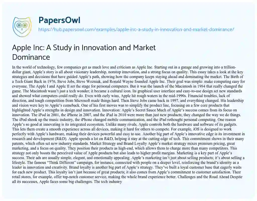 Essay on Apple Inc: A Study in Innovation and Market Dominance