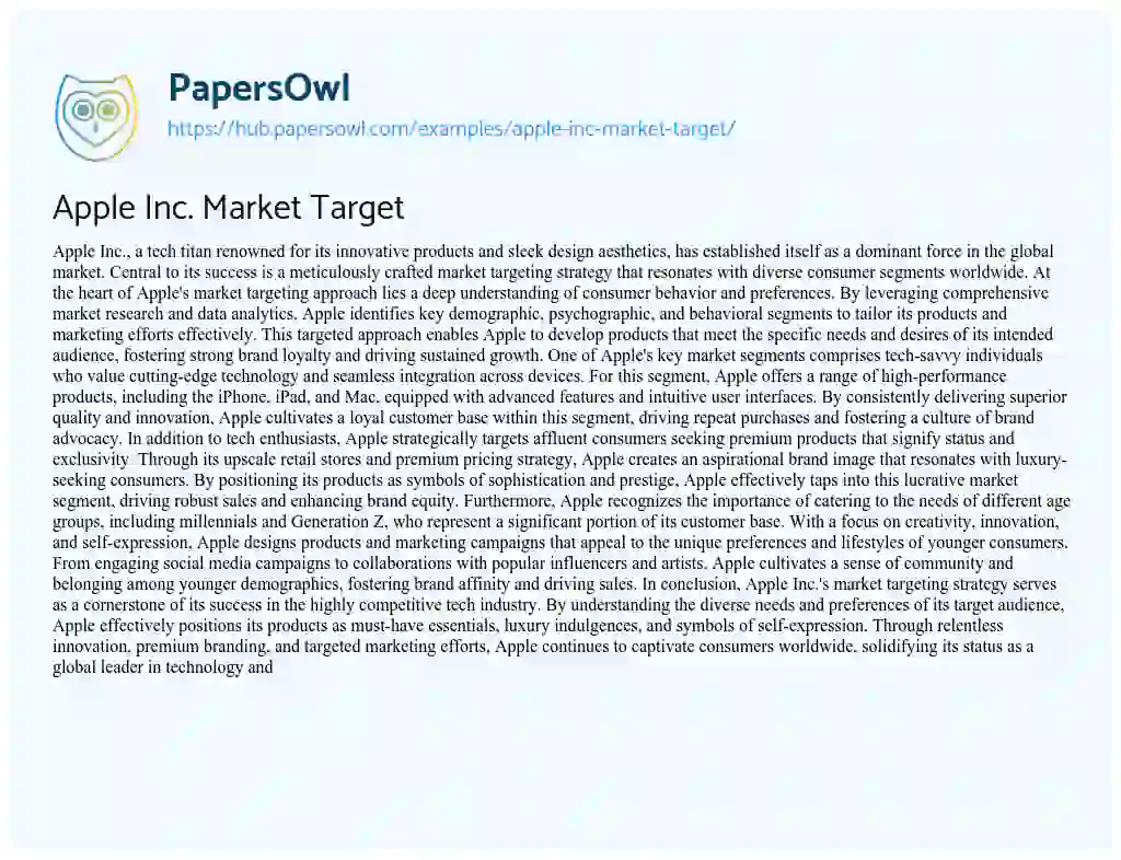 Essay on Apple Inc. Market Target