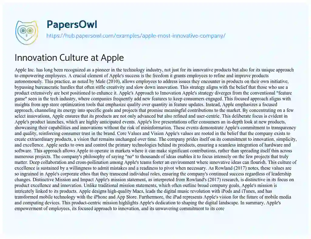 Essay on Innovation Culture at Apple