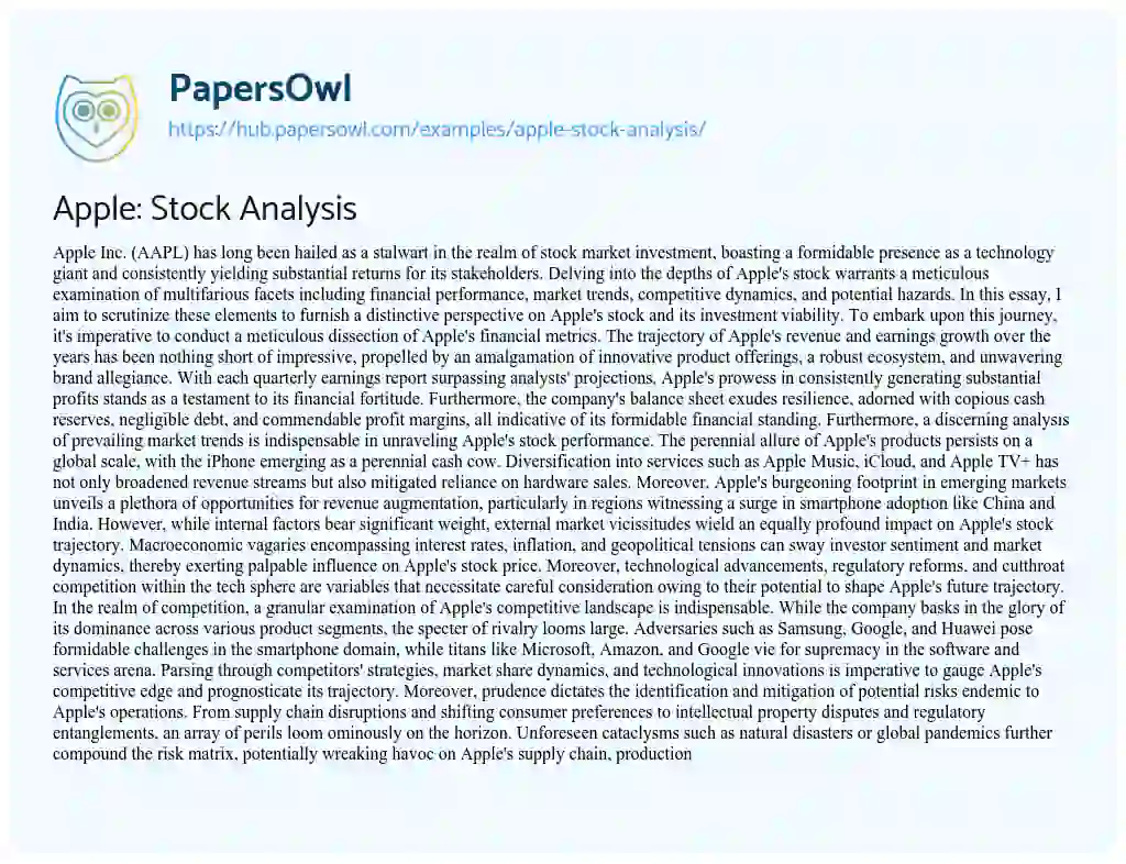 Essay on Apple: Stock Analysis