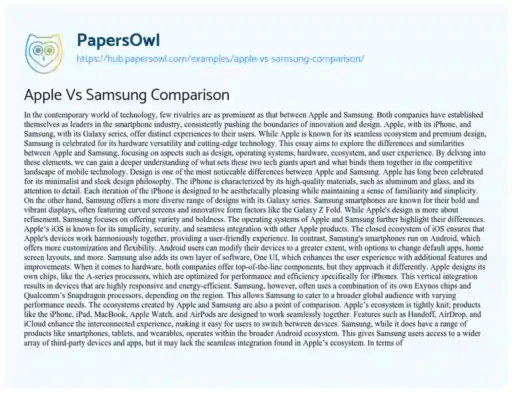 Essay on Apple Vs Samsung Comparison