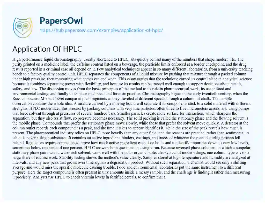 Essay on Application Of HPLC