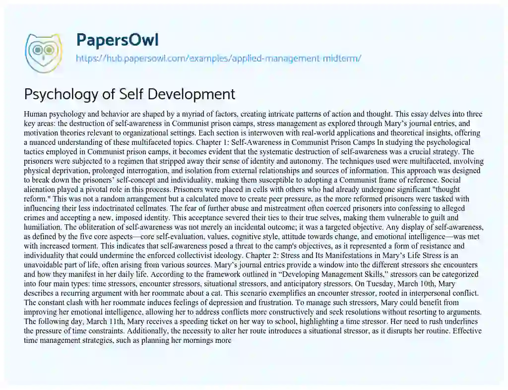 Essay on Psychology of Self Development