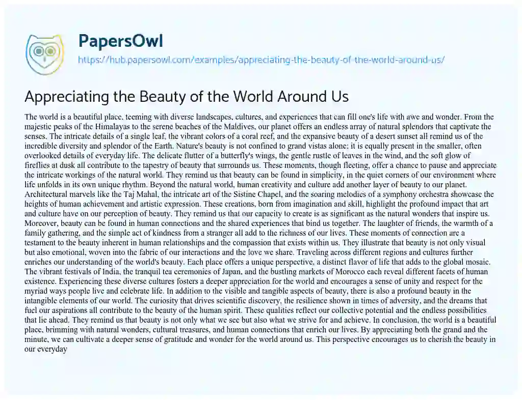 Essay on Appreciating the Beauty of the World Around Us