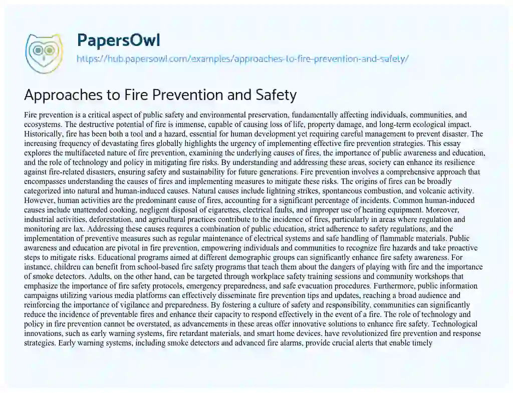 Essay on Approaches to Fire Prevention and Safety