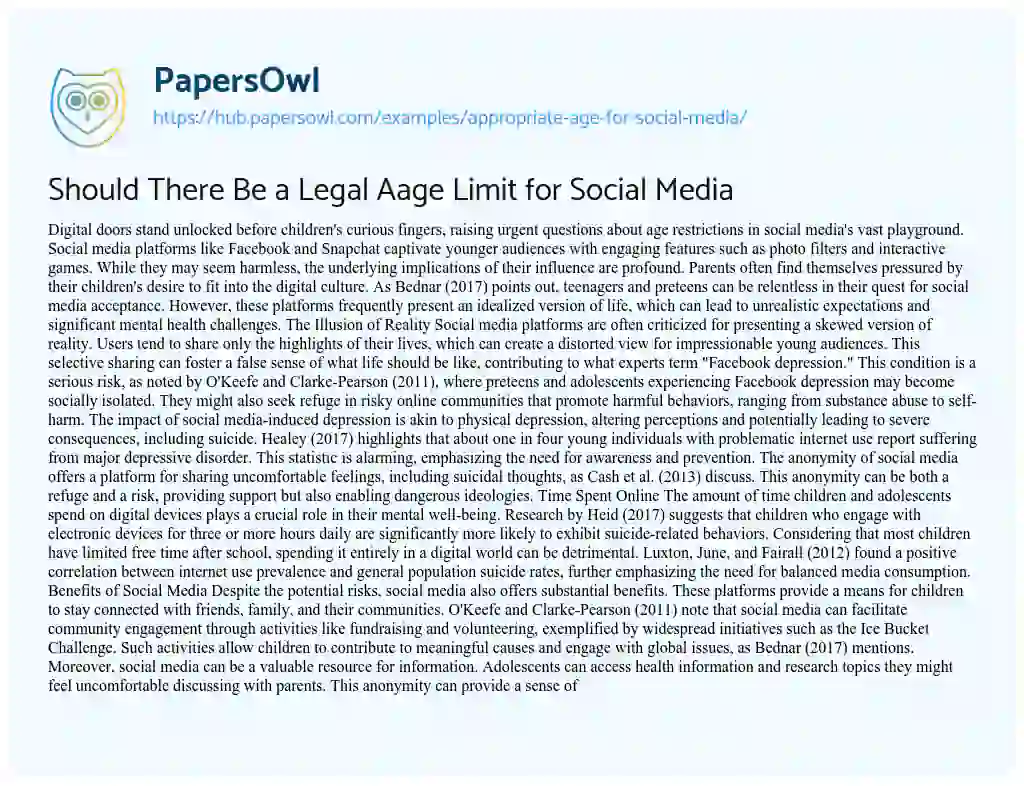 Essay on Should There Be a Legal Aage Limit for Social Media