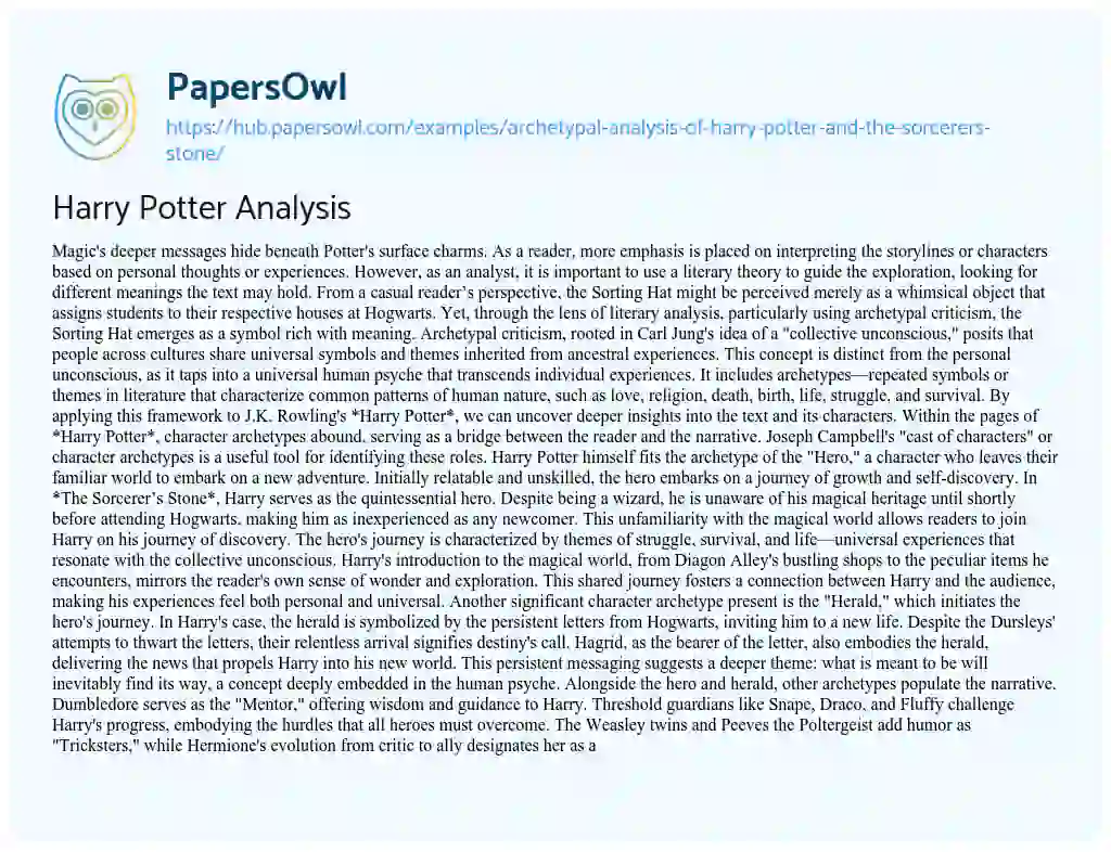 Essay on Harry Potter Analysis