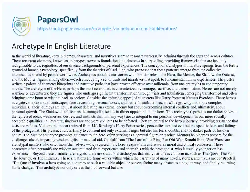 Essay on Archetype In English Literature