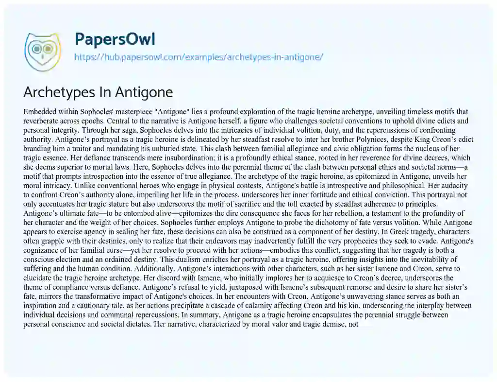 Essay on Archetypes In Antigone
