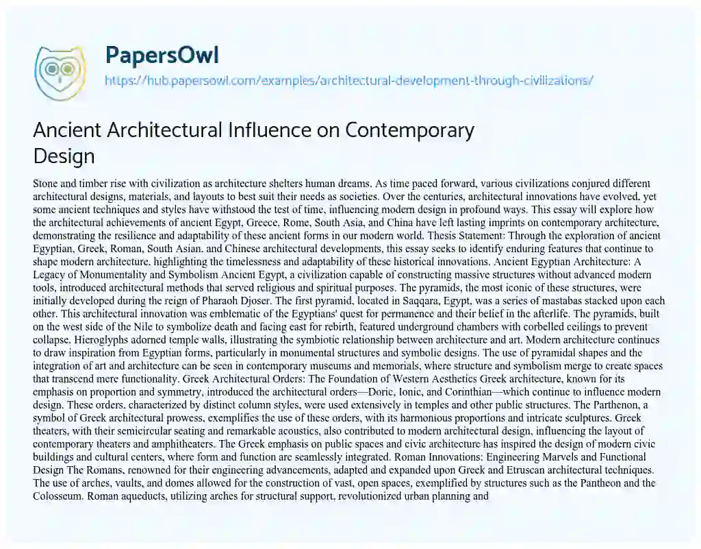 Essay on Ancient Architectural Influence on Contemporary Design