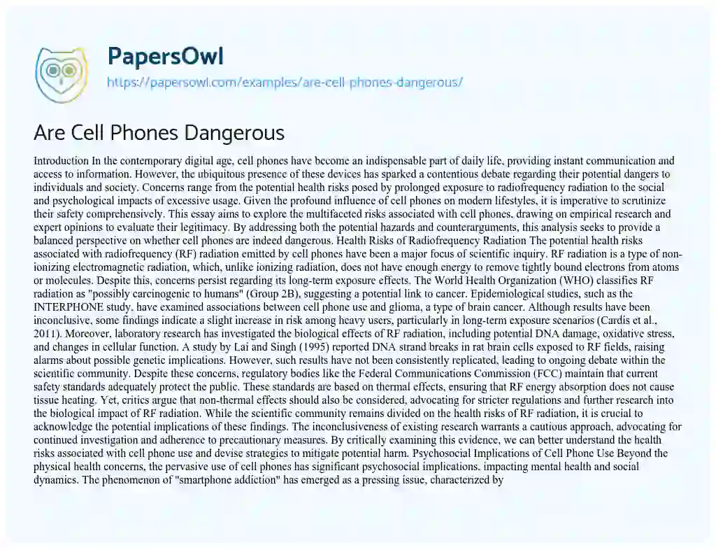 Essay on Are Cell Phones Dangerous
