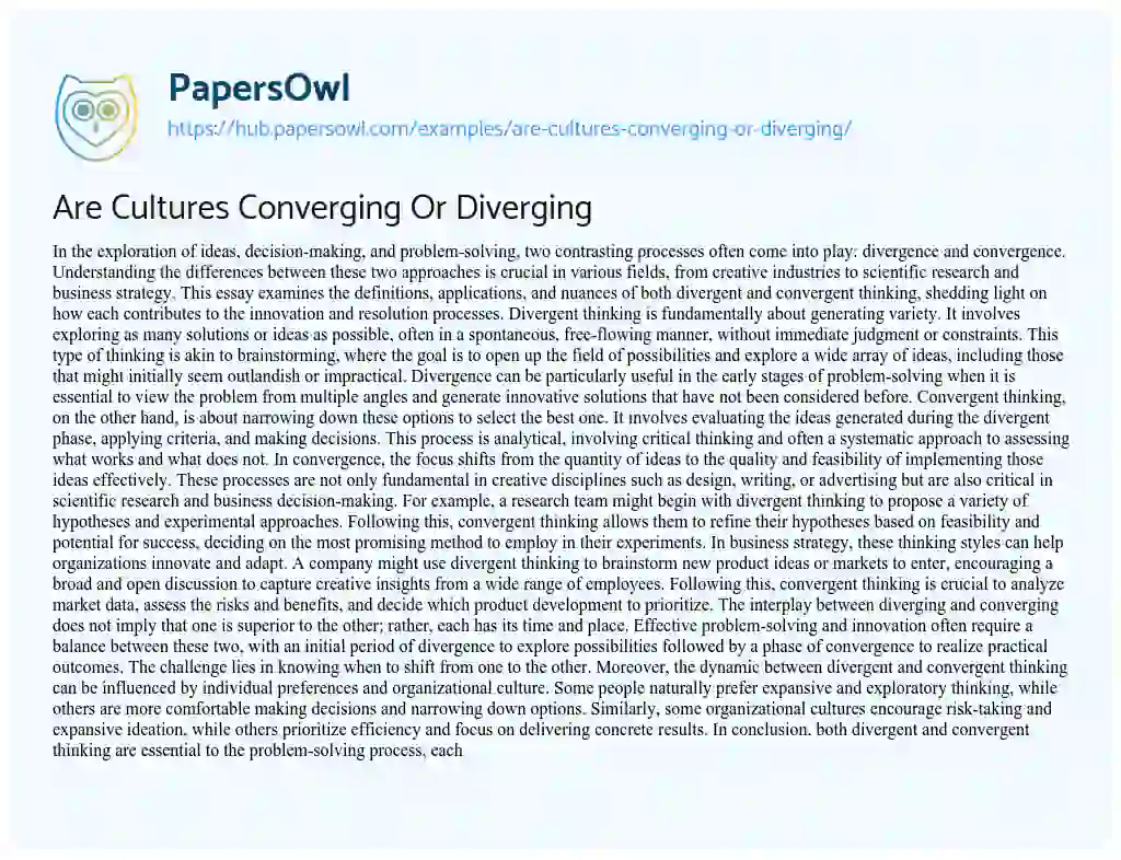 Essay on Are Cultures Converging Or Diverging