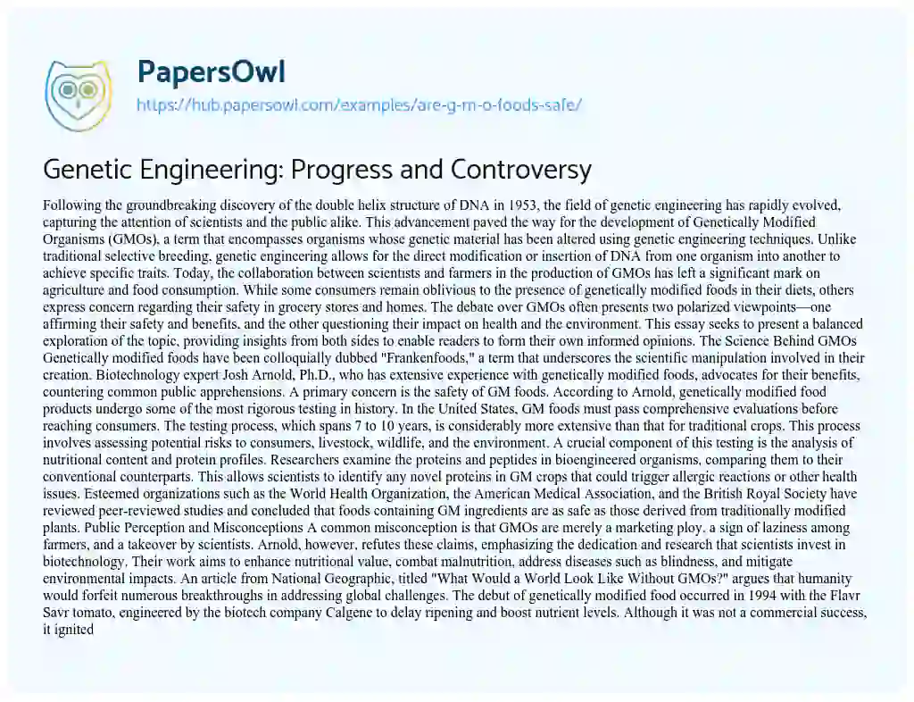 Essay on Genetic Engineering: Progress and Controversy