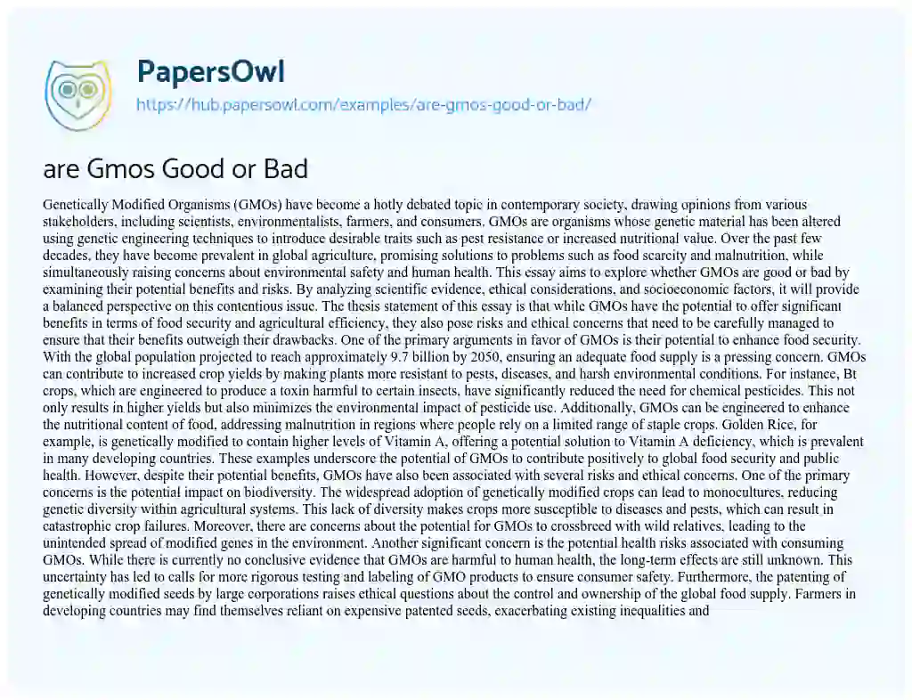 Essay on are Gmos Good or Bad