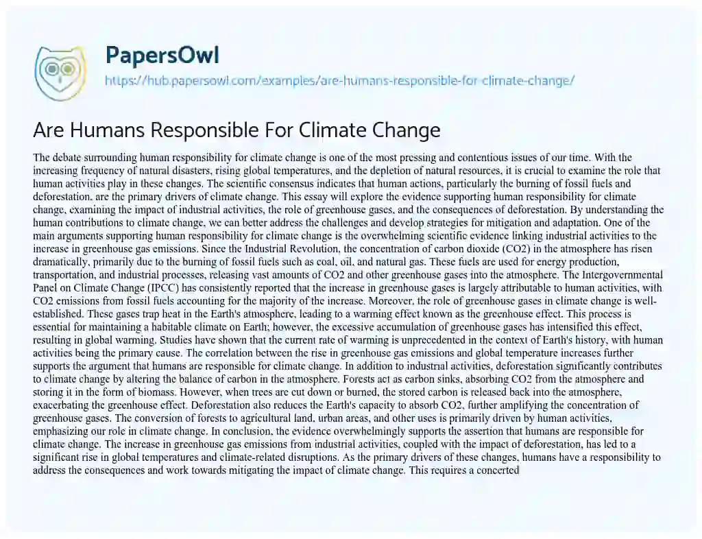 Essay on Are Humans Responsible For Climate Change