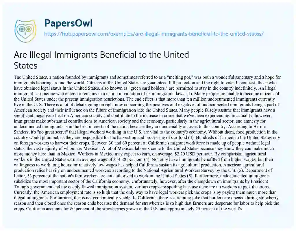 Essay on Are Illegal Immigrants Beneficial to the United States