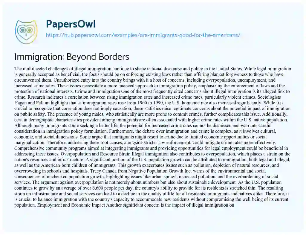 Essay on Immigration: Beyond Borders