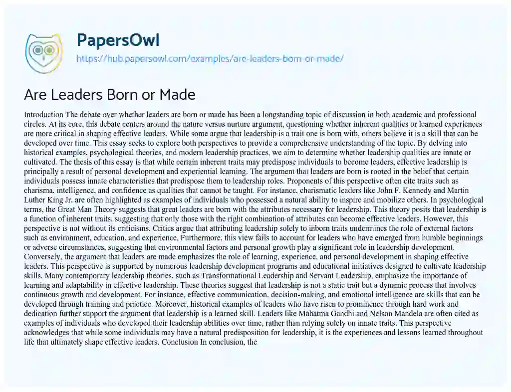 Essay on Are Leaders Born or Made