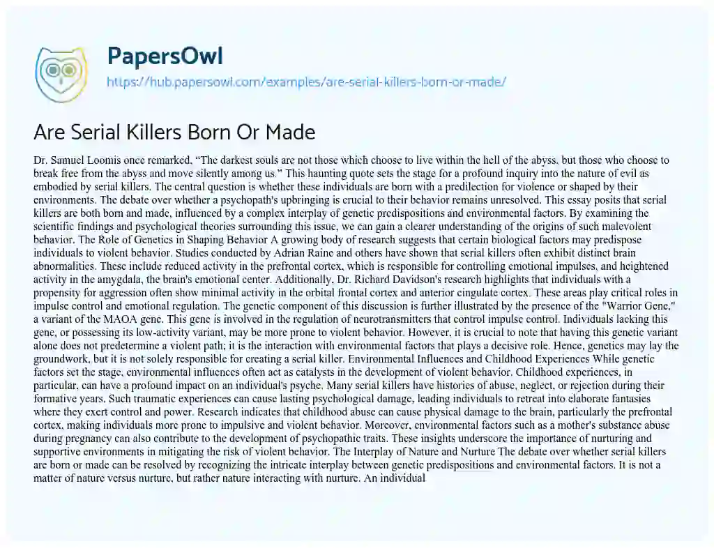 Essay on Are Serial Killers Born Or Made