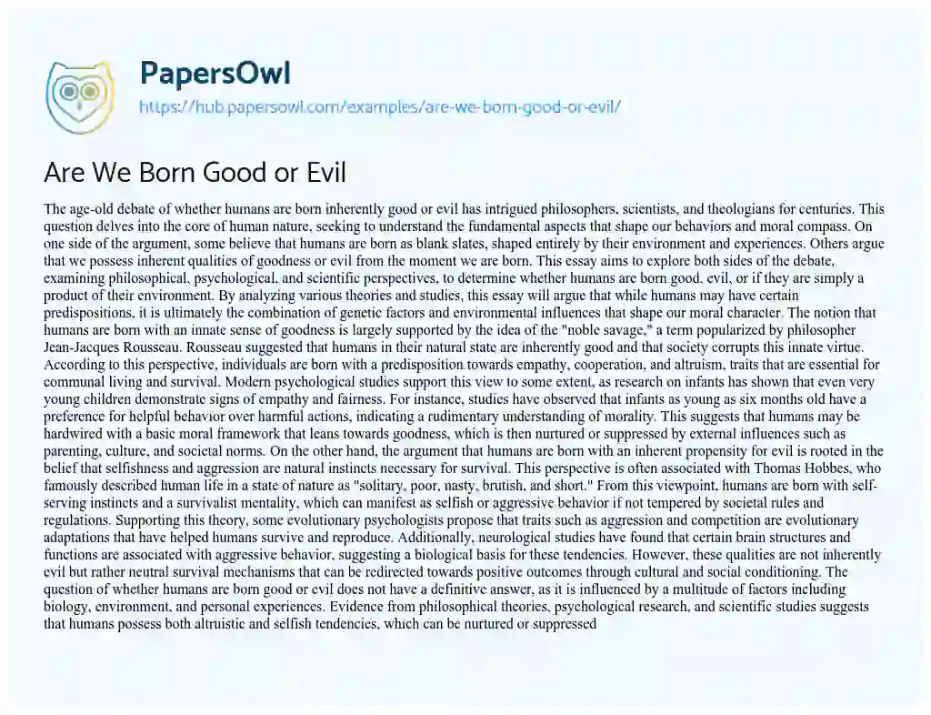 Essay on Are We Born Good or Evil