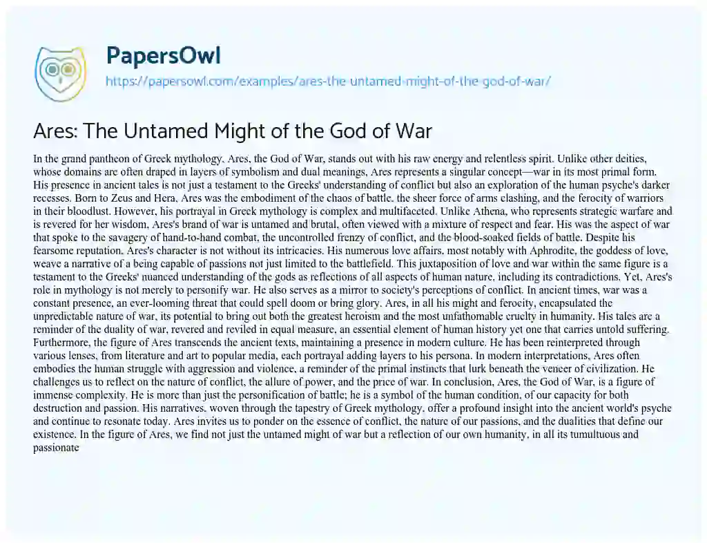 Essay on Ares: The Untamed Might of the God of War