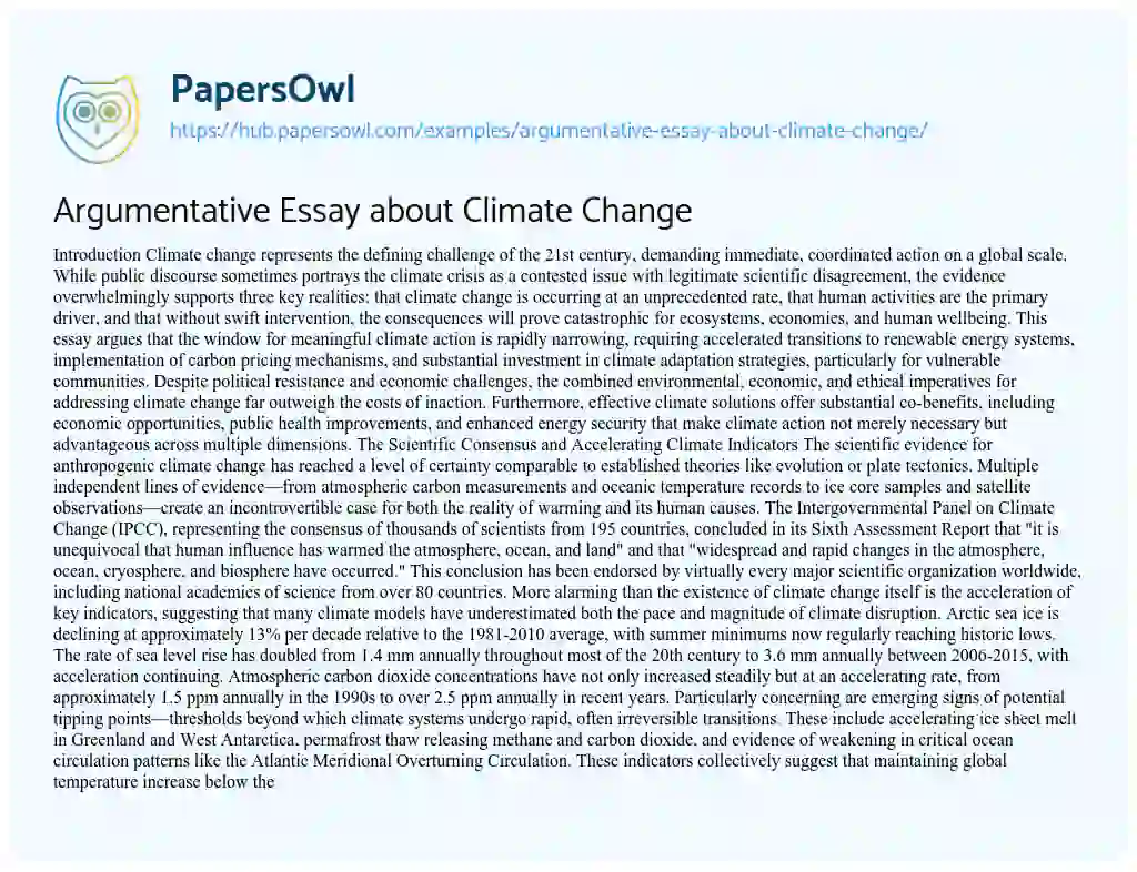 Essay on Argumentative Essay about Climate Change