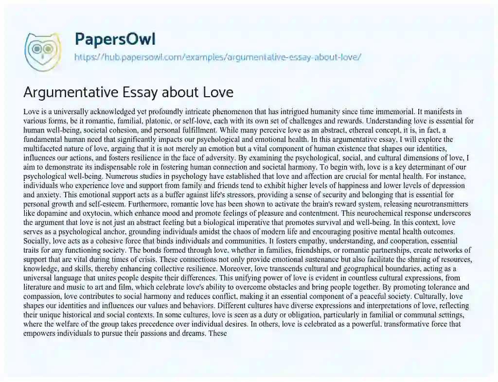 Essay on Argumentative Essay about Love