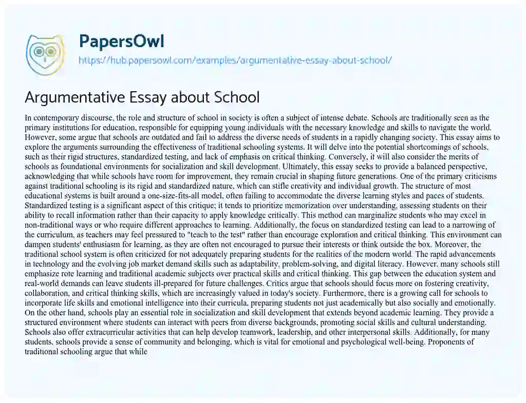 Essay on Argumentative Essay about School