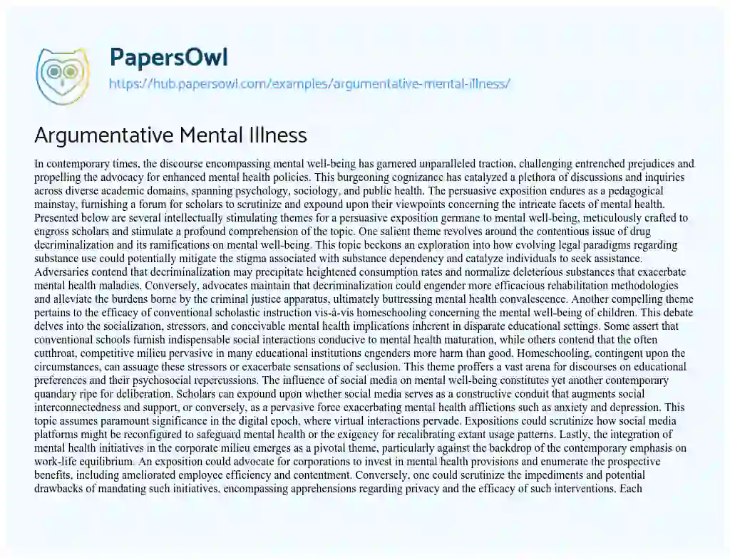 Essay on Argumentative Mental Illness