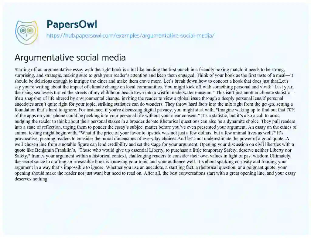 Essay on Argumentative social media