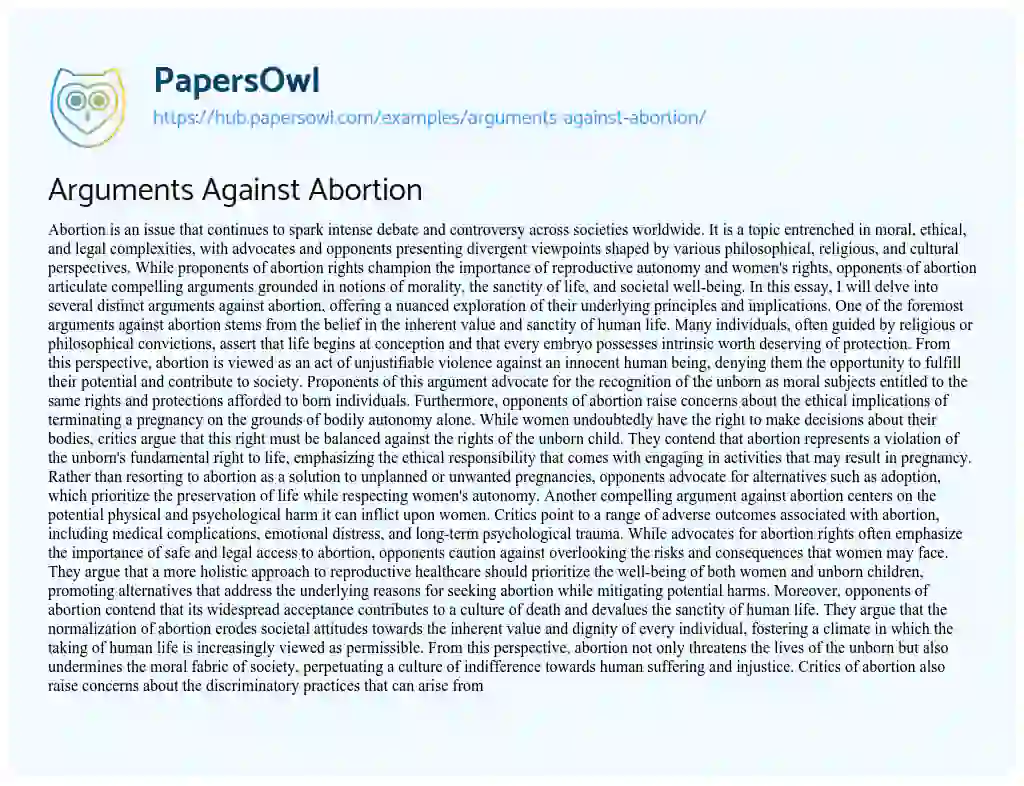 Essay on Arguments Against Abortion