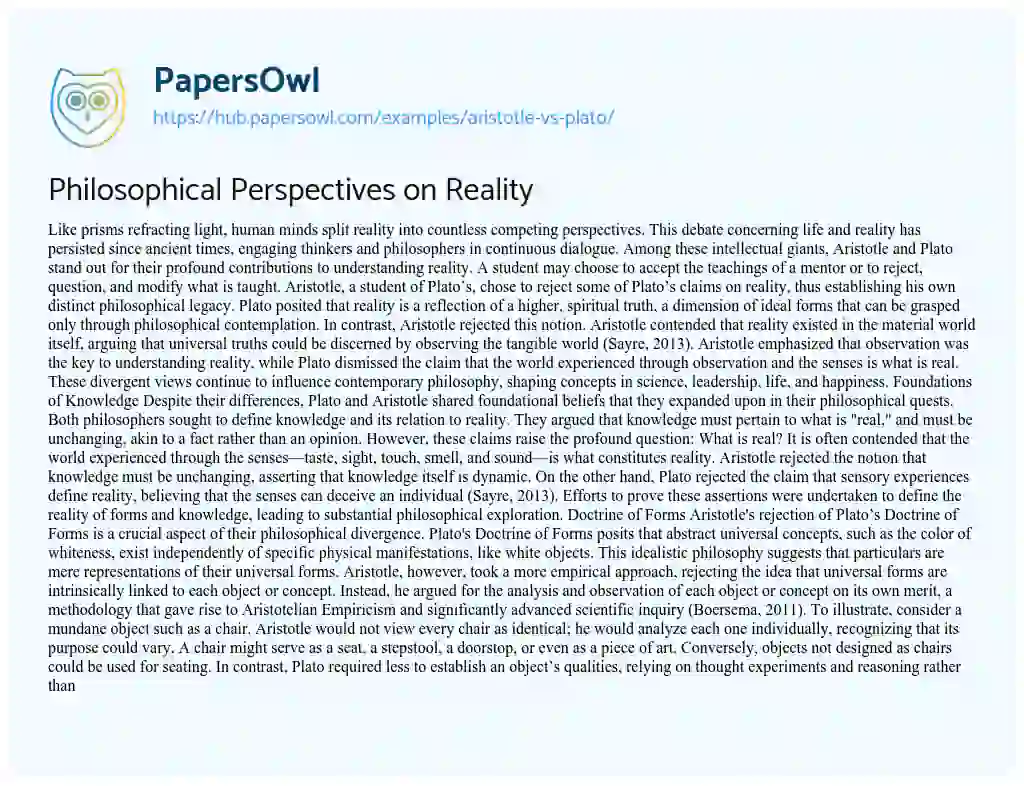 Essay on Philosophical Perspectives on Reality