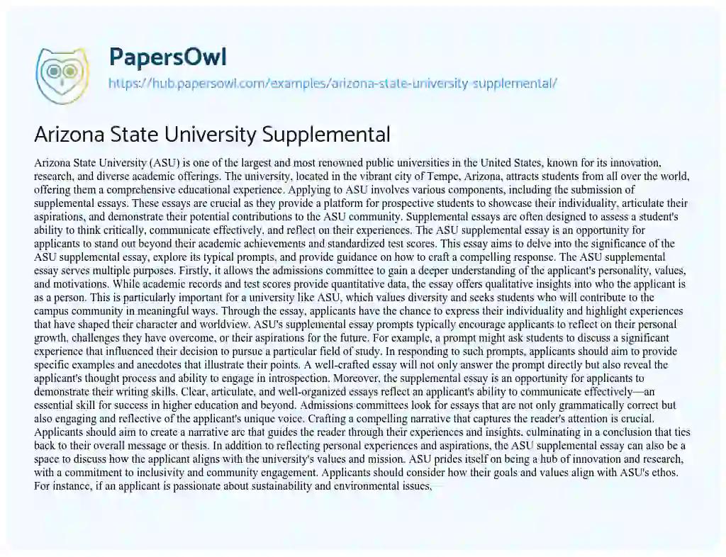 Essay on Arizona State University Supplemental