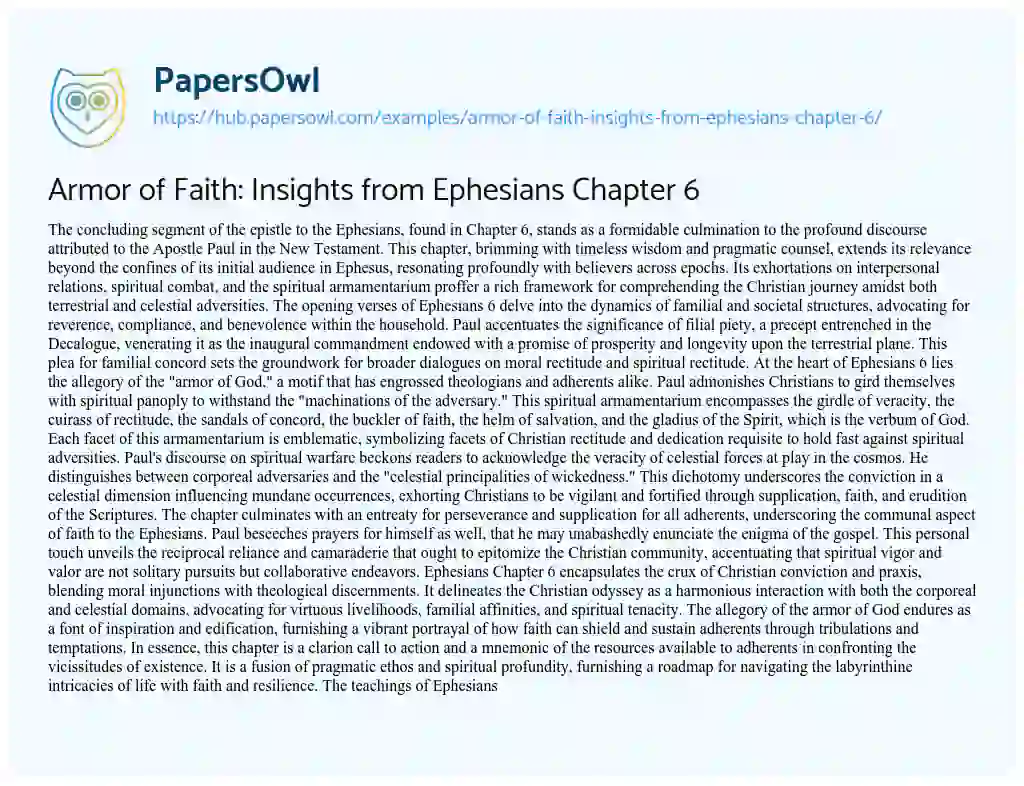 Essay on Armor of Faith: Insights from Ephesians Chapter 6