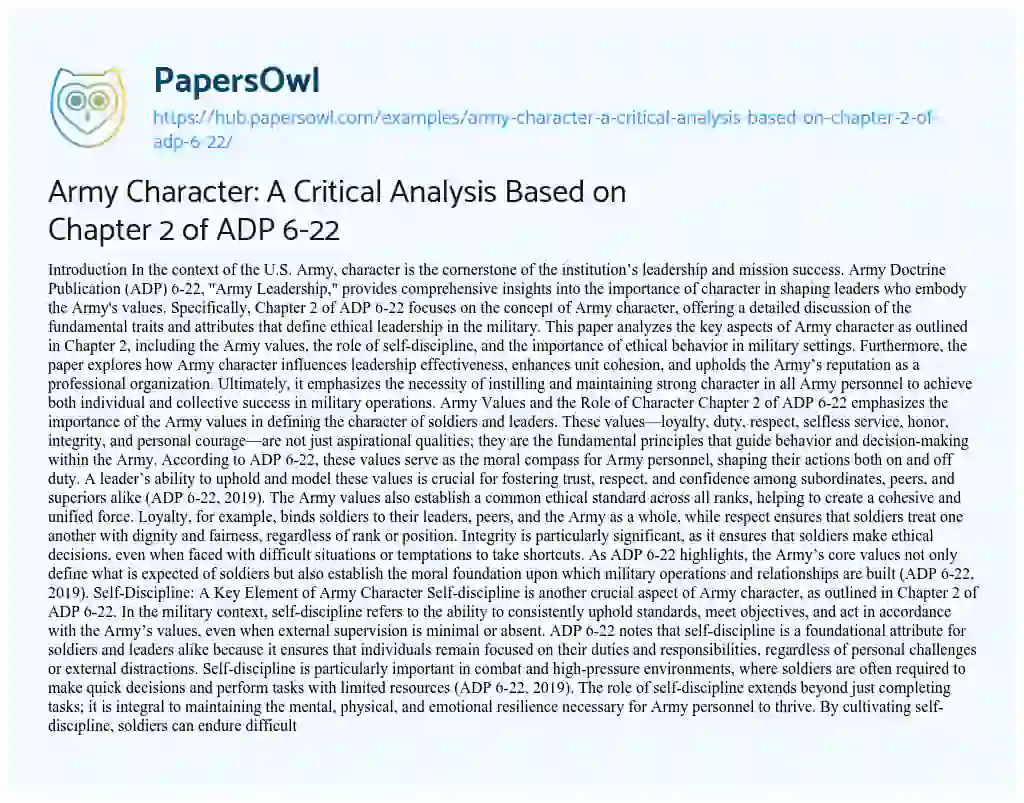 Essay on Army Character: A Critical Analysis Based on Chapter 2 of ADP 6-22